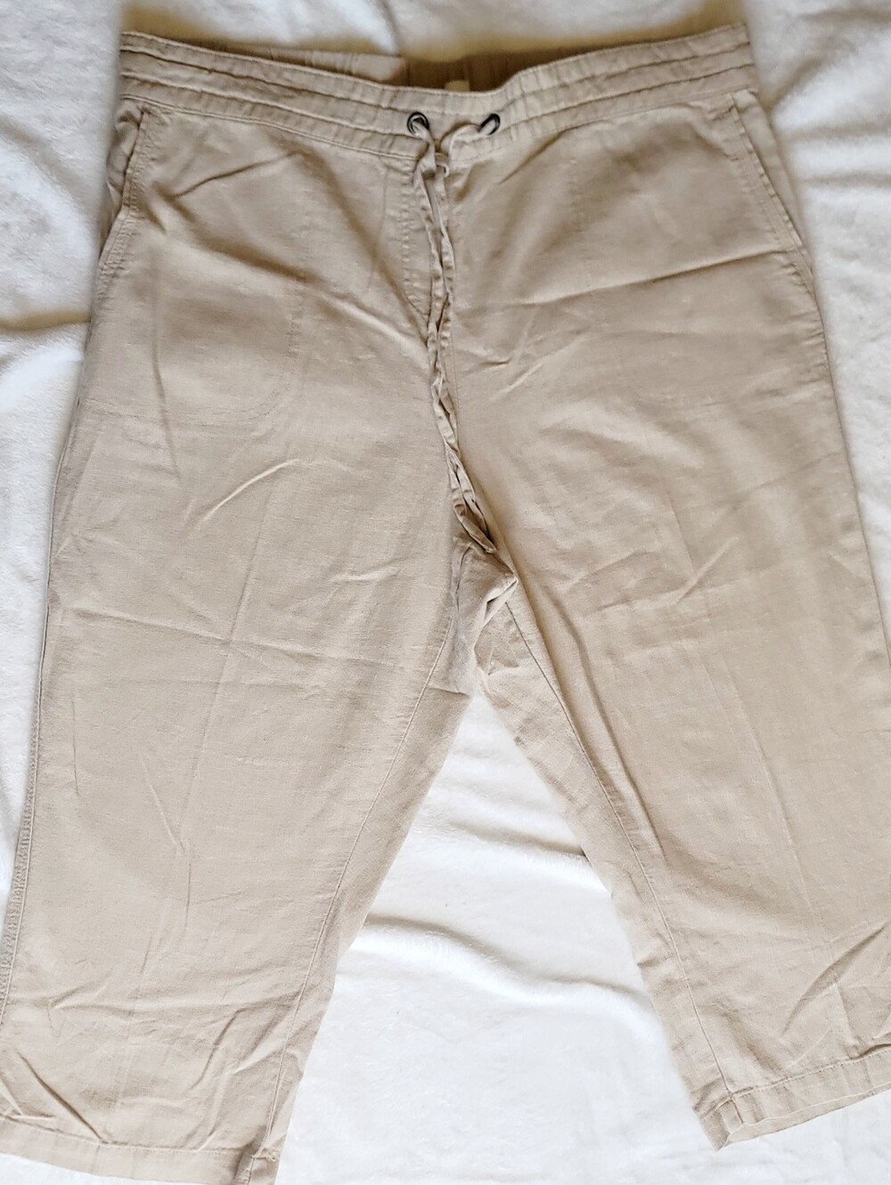 Per Se Womens XL Linen And Viscose Capri Stretch Beach Drawstring Beige Coastal - Picture 1 of 9